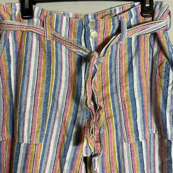 7 For All Mankind Striped Linen Wide Leg Pants Women's Size 10 Multicolor Ankle - Picture 7 of 16